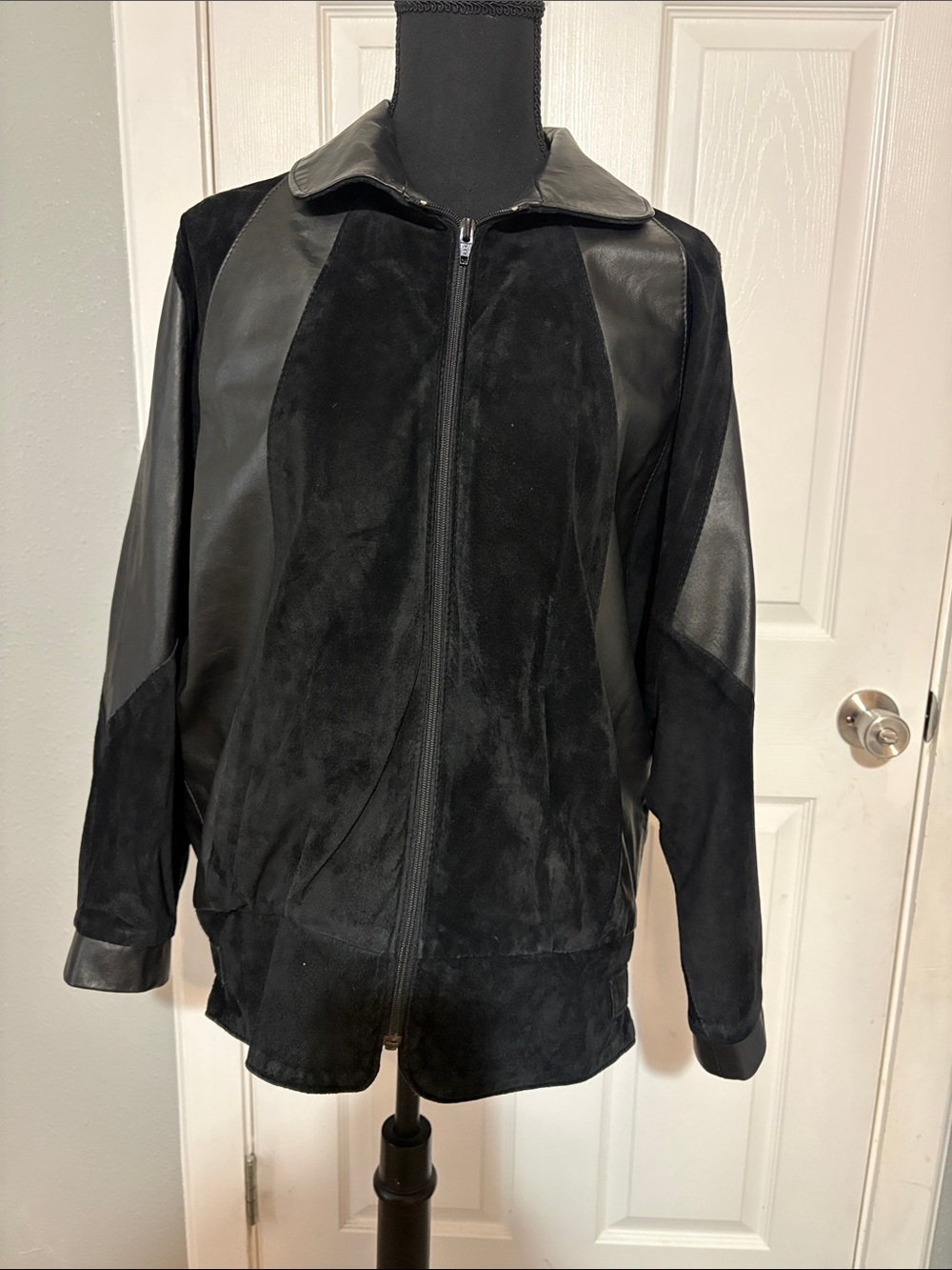 Vintage Aggie Georgette for Chordas Black Leather Suede Mixed Media Jacket SZ 8